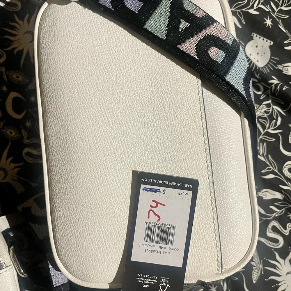 Karl Lagerfeld White Crossbody Bag Set Maybelle Camera Bag Rainbow Pastel Strap - Picture 2 of 5